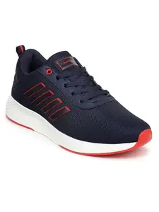 ABROS Primez Running Sports Shoes Breathable Upper Mesh with Eva Sole Memory Foam Insole Casual Walking & Gym Shoes for Mens (Navy/Red 7)