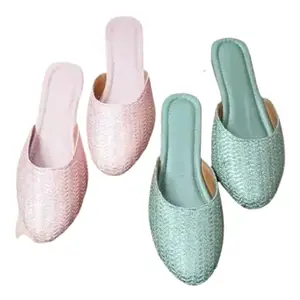 Women's Woven Mule, Slip-on Flat Shoes, Black Pack of 2 (Pink, UK Footwear Size System, Adult, Women, Numeric, Medium, 4)