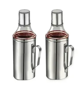 ATROCK Oil Dispenser 1 Liter Steel | Stainless Steel Oil Dispenser | Oil Container for Kitchen | Oil Can with Nozzle 1000ml | Oil Can | Oil Pourer - (Pack of 2, Silver)