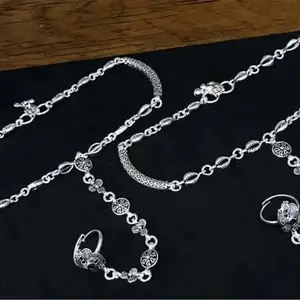 Generic Sliver Brass Anklet with Toe Ring for Women | No Stone | Free Size | 2 Pc | cn0lh_ANK& Toe Rings_FS