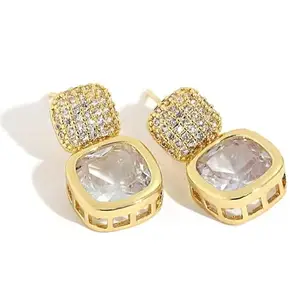 BLACKBOX Gold Plated Shiny CZ Square Stud korean Earrings for Women & Girls | Stylish & Fashionable Earing | Accessories Jewellery for Women | Best Gift for Birthday, Anniversary & Wedding