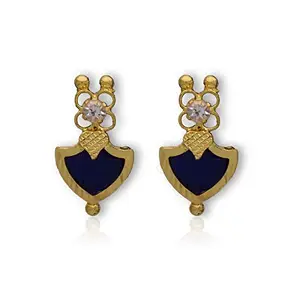 Kollam Supreme Gold Plated Brass Blue Palakka Ear Studs for Women