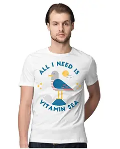 ALLEN BLACK Men's Regular Fit T-Shirt All I Need is Vitamin Sea - Word Play Fun 100% Cotton T-Shirt White_ALLINDIMEN-White XL Men Round_