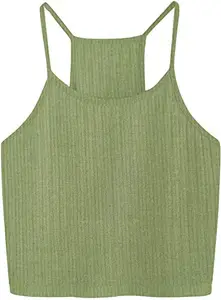 THE BLAZZE Women's Summer Basic Sexy Strappy Sleeveles Racerback Camisole Crop Top (XL, Light Green)