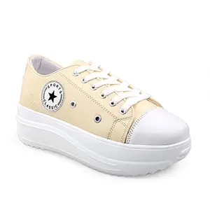 DICY Shoes for Women Casual High Heel Sneakers for Girls Low Top High Sole Lemon