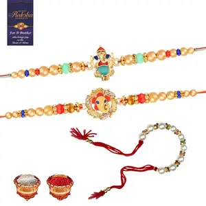 De Marquis Multicolor Designer Rakhi, Lumba with Roli Chawal Pack & Greeting Card, rakhi for brother, rakshasutra for bhaiya and bhabhi (DM_RK9263)