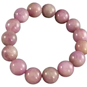 RRJEWELZ Natural Spodumene Kunzite 14mm Round Shape Smooth Cut Beads 7 Inch Stretchable Bracelet for Men & Women.|STBR_RR_08403_7.0