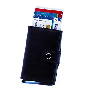 RJKART Genuine Leather Unisex Id Card Holder Business Card Case Coin Purse (BH-Card Cases-BK_Black)