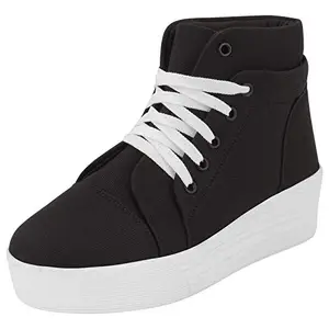 HARSHUDREAM Women Black Canvas Heel Sneakers (40)