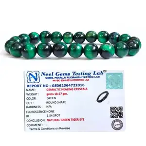 Gemaltic Healing Crystals Natural Lab Certified Gorgeous Semi-Precious Gemstones Round Beads Stretch Bracelet 7 Inch Unisex (8MM, Green Tiger Eye)