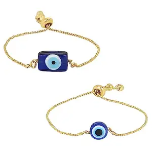 I Jewels Stylish Gold Plated Enamel Evil Eye Adjustable Charm Bracelet For Women (ADB487-88)