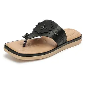 XE Looks Women's Black Doctor Slippers with Floral Embellishment | Soft Cushioned Footbed | Stylish & Comfortable Doctor Slippers For Girls & Women