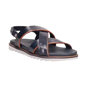 Bugatti Limon Dark Blue Leather Mens Back Strap Shoes - UK 10