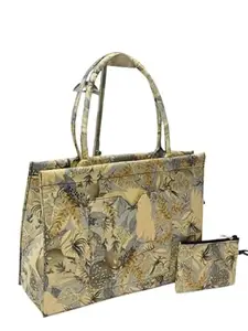 Multipurpose Hand Bag With Wallet, Single Partition, Inside Laptop Pocket, Size 16X12 Inch - 7X5 Inch, Office/College/Travel Hand Bag for Women, Unique Style Laptop Bag (Gray)