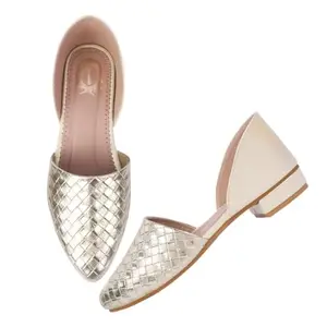 Shoetopia Textured Golden Serena Ballerinas for Women & Girls-EU37