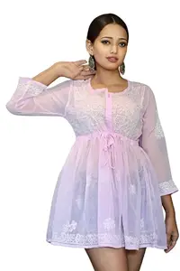 myplusfashion Lucknowi Chikankari Top for Women Hand Embriodered Chikan Work Tunic Top (S to XXL) Light Pink