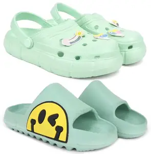 Pampy Angel Combo Pack of 2 Slipper/Flip Flops/Slides/Clogs/Sandals with Adjustable Back Strap for Women,(WCL-Ranbo-Green,T-Eyes-Green),37 (Euro)