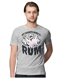 ALLEN BLACK Men's Regular Fit T-Shirt My Favorite Spirit is Rum - Funny Halloween Ghost 100% Cotton T-Shirt Melange Grey_MFAVSPIRM-Melange Grey 2XL Men Round_