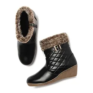 Everly Black Synthetic Leather Winter Fur Boots For Women -(4) - AB7005BLK37
