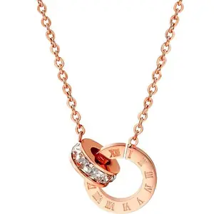 Fashion Frill Stylish Chain Pendant For Women Stainless Steel 18K Rose Gold Plated Roman Circle of Love Chain Necklace For Women Girls Love Gifts Womens Jewellery