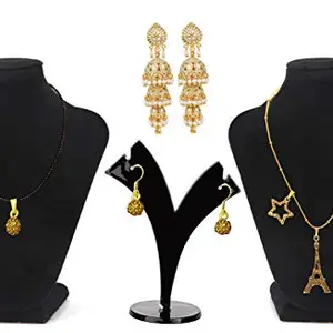 MGP Fashion Beautiful Eiffel Tower Star Diamond Stone Mangalsutra Alloy Earring Three Layered White Jhumki Light Weight Traditional Jewel Chain Pendant Necklace Gold Jewellery for Girls Womens Combo