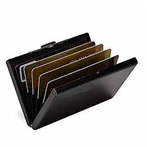 Honbon Stylish Thin Business Credit Card Holder for Men & Women, Stainless Steel Wallet Slim Metal Case for Travel and Work-(Black) Pack of 1
