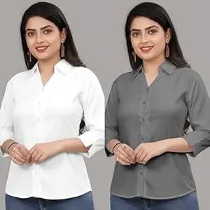 Formal Cotton Blend Shirt for Women with 3/4 Sleeve for Casual Wear Combo of 2