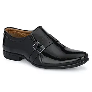Stylelure Men Synthetic Leather Straps Formal Monk Shoes Black