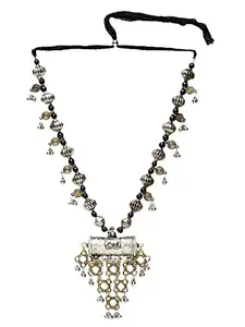 Moedbuille Gold Mirror & Beads Studded Antique Tasselled Design Dual Tone Oxidised Necklace For Women's (Mbnc00410), One Size