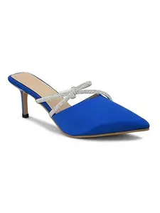 pelle albero Women's Latest Trendy Blue Synthetic Slip-On Heels Mules Sandals