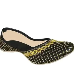 Women's Pearl-Studded Ballet Flats, Yellow Quilted Design, Non-Slip Sole (BLACK, UK Footwear Size System, Adult, Women, Numeric, Medium, 6)