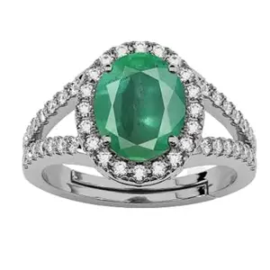 LMDLACHAMA 6.25 Ratti 5.50 Carat Natural Emerald Stone Silver Plated Adjustable Ring Oval Cut Gift for Womens And Girls