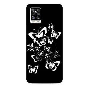 Screaming Ranngers Designer Printed Hard Plastic Matt Finish Mobile Case Back Cover with Mobile Holder for Vivo V20 (Butterfly/Black)