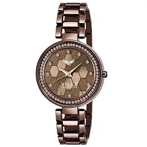 VILLS LAURRENS VL-7164 (Brown) Attractive Stones Studded Watch for Women and Girls