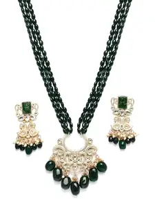 Karatcart Green Tumble Stone Kundan Rani Haar Necklace Set for Women
