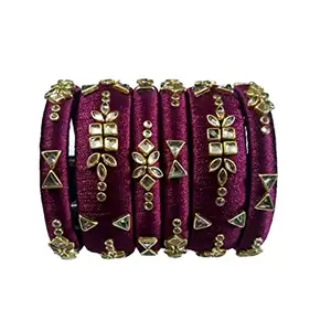 Blue jays hub Silk Thread Bangles New kundan Style Purple Color Set of 6 for Women/Girls (Purple, 2.8)