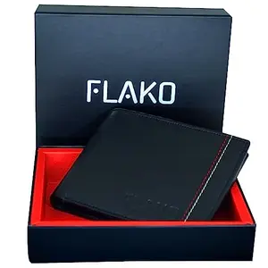 FLAKO Black Wallet for Men | 100% Genuine Leather | Extremely Strong Stitching I 6 Card Slots I 2 Secret and 2 Currency Compartments