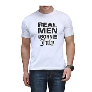 RHYMAX Printed Real Men are Born in/Legends are Born in/Kings are Born in July Cotton White T-Shirt for Men
