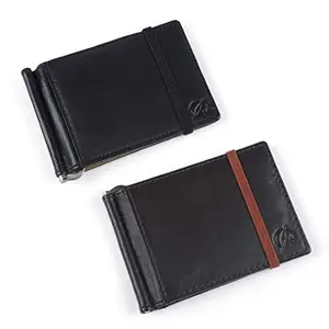 Wanderlust Genuine Leather RFID Slim Money Clip and Card Holder/Wallet for Men and Women, Black & Brown - Pack of 2