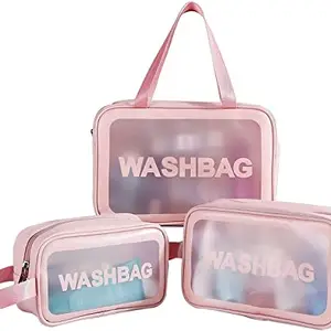 ZUGAD Waterproof Toiletry Bag for Women Men, Translucent Makeup Cosmetic Travel Organizer Bag Wash Bag for Travel Bathroom Toiletries Accessories with Handy Handle. (3pc Wash Bag)