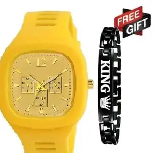 Yellow Analog Watch for Men Casual, Trendy, Durable Design #2178