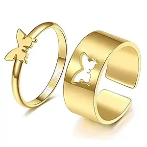 University Trendz Golden Matching Butterfly Lovers Pair Rings for Men Women Anniversary Birthday Gift