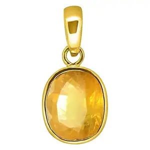 GEMSJEWELS 6.00 Carat Natural Yellow Sapphire Gold Plated Pendant/Locket (Pukhraj Stone Panchadhatu Pendant) Original AAA+ Quality Gemstone Pendant for Men and Women