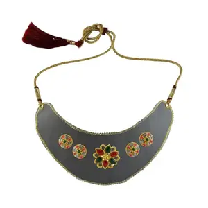 MAYA FASHION Multi Colour Kundun Stud Velvet Necklace Elegant Necklace for Girls & Women | Wedding | Festival All Occasions (Sku-nec6204)