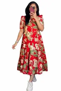 Prajapati fashion Women's Cotton Blend Maxi Midi Dress Western Dress for Women Elegant Floral Printed Long Dresses