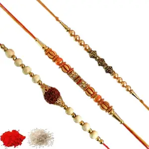 Rakhiya.com Designer Rakhi set of three, Multicolour rakhi, combo of three (set of 3), With Roli Chawal Packet 0006