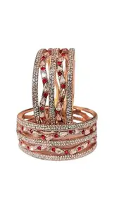Rose Golldd Plattedd Cubic Zirconia Studded Bangle Bracelet Set, Red and White (Rose Golldd, 2.6)