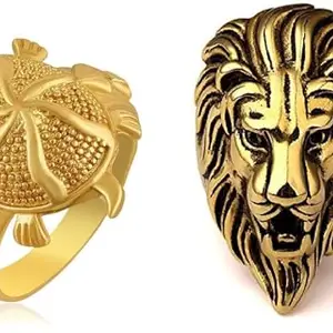SP Creations Kachua Tortoise Ring With Lion Face Ring Stainless Steel, Brass Ring () BZ_Ring Combo-513