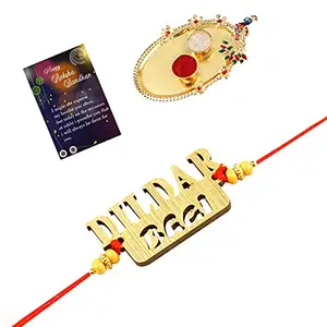 Classic DesigneR Look "DILDAR BHAI " Rakhi For Bhaiya/Brother/Bhai With Roli Chawal And 1 Greeting Card 1 Kankawati Pooja Thali -365
