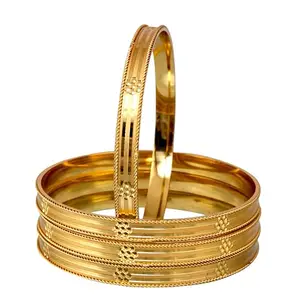 Lucky Jewellery 18k One Gram Gold Plated 2 Pair Bangles for Women & Girls | Traditional Indian Designer Kada Bracelet Bangle Set | Elegant Wedding & Casual Wear - Pack of 4 (430-R1BG-4095-4-26)